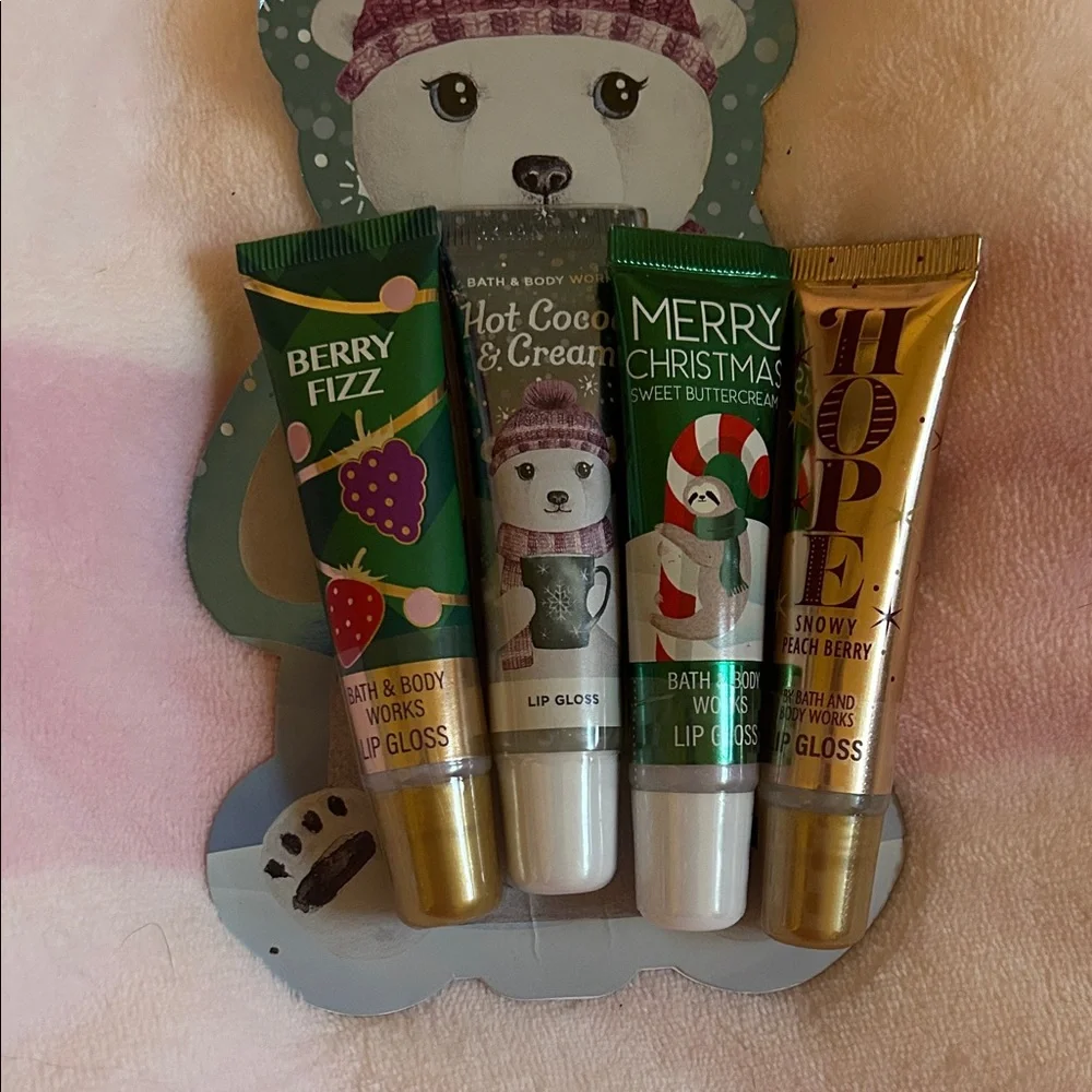 Bath & Body Works Lip Gloss Set - Berry Fizz, Hot Cocoa & Cream, Merry Christmas